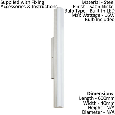 Satin Nickel Wall and Mirror Light with White Plastic Shade and 16W LED Bulb