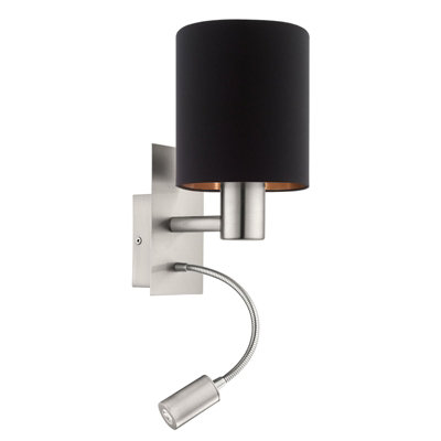 Satin Nickel Wall Light with Black Copper Shade and LED Bulb