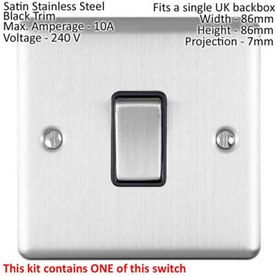 SATIN STEEL Bathroom Switch Set -1 Light - 1 Fan Isolator - 1 Twin Shaver Socket