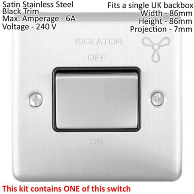 SATIN STEEL Bathroom Switch Set -1 Light - 1 Fan Isolator - 1 Twin ...