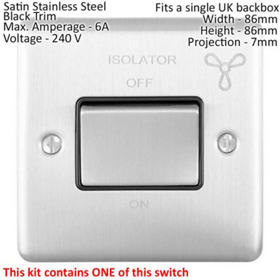 SATIN STEEL Bathroom Switch Set -1 Light - 1 Fan Isolator - 1 Twin Shaver Socket