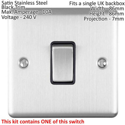 SATIN STEEL Bedroom Socket & Switch Set - 1x Light Switch & 2x UK Power Sockets