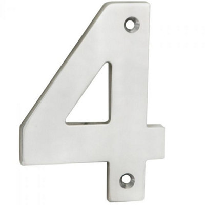 Satin Steel Door Number 4 - 100mm Height 5mm Depth House Numeral Plaque Sign