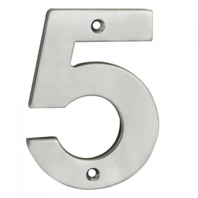 Satin Steel Door Number 5 - 100mm Height 5mm Depth House Numeral Plaque ...