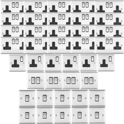 SATIN STEEL House Socket & Switch Set -14x Light & 26x Switched UK ...