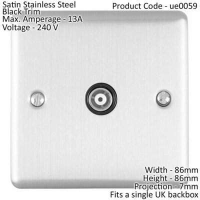 SATIN STEEL Single Aerial Satellite Coaxial Socket Female Wall Plate ...