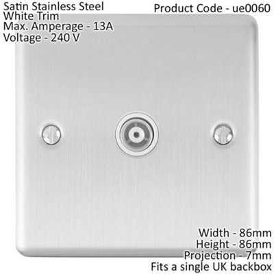 SATIN STEEL Single Aerial Satellite Coaxial Socket Female Wall Plate ...