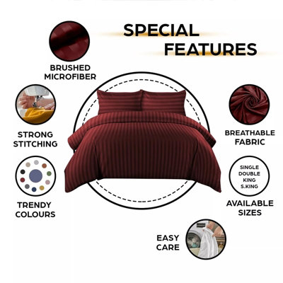 Satin Stripe Duvet Cover Reversible 4-Piece Quilt Cover With 25cm Fitted Sheet + Pillowcases Single Double King Super King Sizes