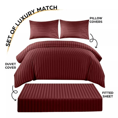 Satin Stripe Duvet Cover Reversible 4-Piece Quilt Cover With 25cm Fitted Sheet + Pillowcases Single Double King Super King Sizes