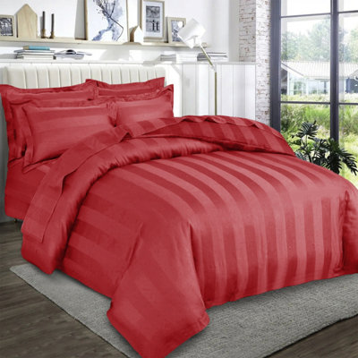 Satin Stripe Duvet Cover Reversible 4-Piece Quilt Cover With 25cm Fitted Sheet + Pillowcases Single Double King Super King Sizes