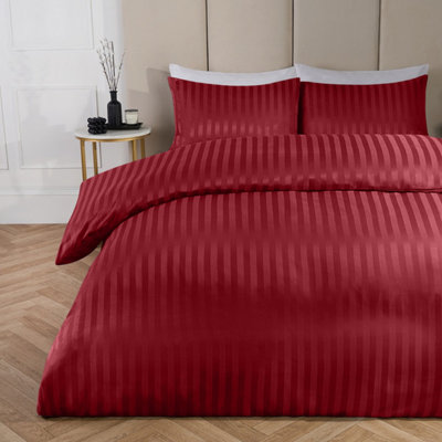 Satin Stripe Duvet Cover Reversible 4-Piece Quilt Cover With 25cm Fitted Sheet + Pillowcases Single Double King Super King Sizes