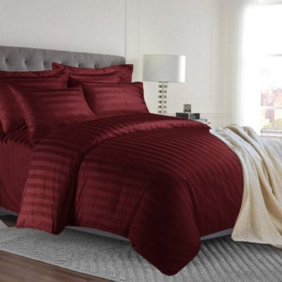 Satin Stripe Duvet Cover Reversible 4-Piece Quilt Cover With 25cm Fitted Sheet + Pillowcases Single Double King Super King Sizes