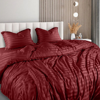 Satin Stripe Duvet Cover Reversible 4-Piece Quilt Cover With 25cm Fitted Sheet + Pillowcases Single Double King Super King Sizes