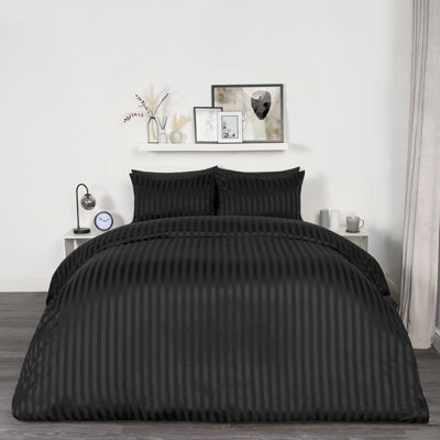 Satin Stripe Duvet Cover Set Hotel Quality Bedding Pillowcase Quilt Single Double