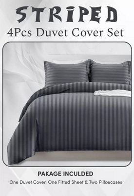 Satin Stripe Duvet Quilt Cover 4Piece Hotel Quality Bedding Set Single Double King Super King Size Duvet Set with Piloowcases
