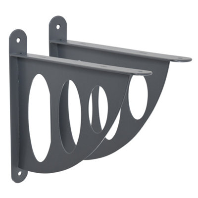Saturn Grey Contemporary Stylish Decorative Modern Metal Steel Shelf Brackets 200mm- 2 PCS