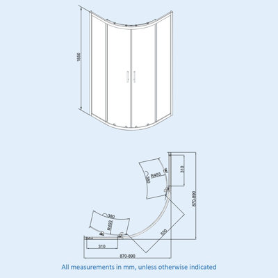 Saturn Quadrant 900 mm Curved Corner Shower Enclosure and Low Profile Tray - 7