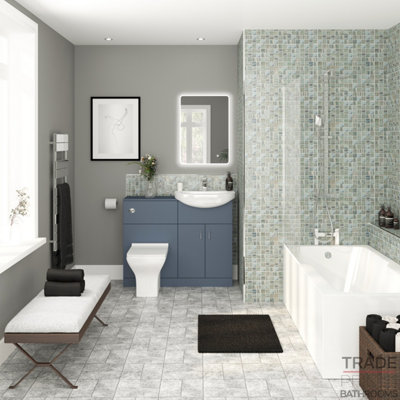Saturn Stiffkey Blue 1700mm x 700m Chrome Straight Complete Bathroom Suite | DIY at B&Q