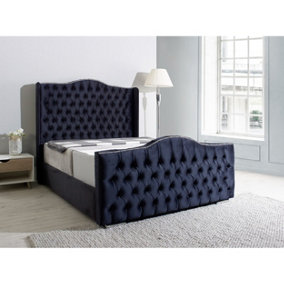 Saturn Wing Plush Bed Frame With Winged Headboard - Black