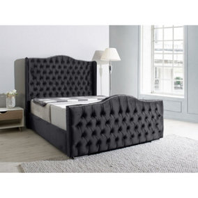 Saturn Wing Plush Bed Frame With Winged Headboard - Steel