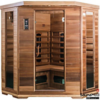 SaunaMed 4-5 Person Indoor Luxury Corner Cedar FAR Infrared Sauna EMR Neutral™