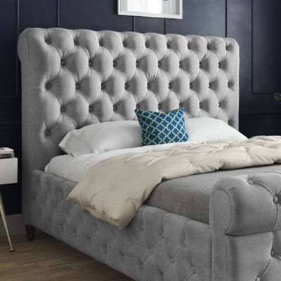 Savana Sleigh Upholstered Soft Velvet Grey Bed Frame