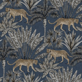 Savanna Cheetah Wallpaper Blue Grandeco 163801