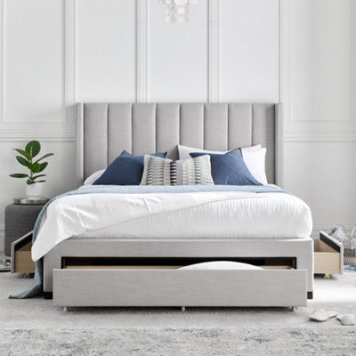 Savannah Grey Mist Upholstered - Double Drawer Bed Frame Only