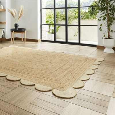 Savannah Jute Scallop Plain Flat Weave Rugs in Natural - 200x290cm