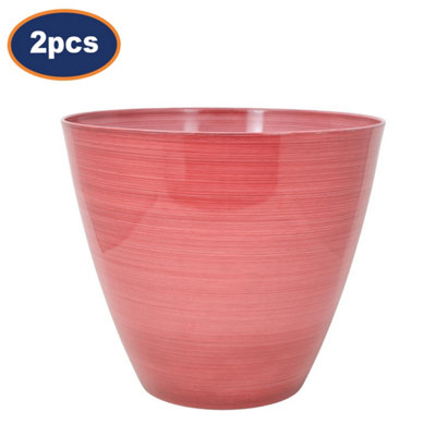 Savannah Pot Planter Round Plastic Pink Gloss Flower Plant Garden 20cm 2Pcs