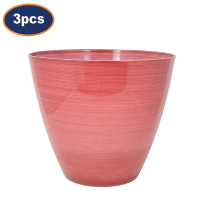 Savannah Pot Planter Round Plastic Pink Gloss Flower Plant Garden 20cm 3Pcs