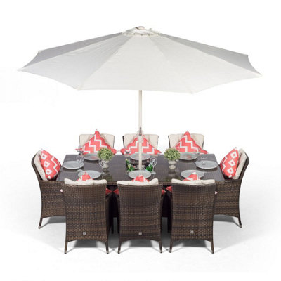 Savannah Rectangle 8 Seat Rattan Dining Set w/ Ice Bucket Drinks Cooler - Brown