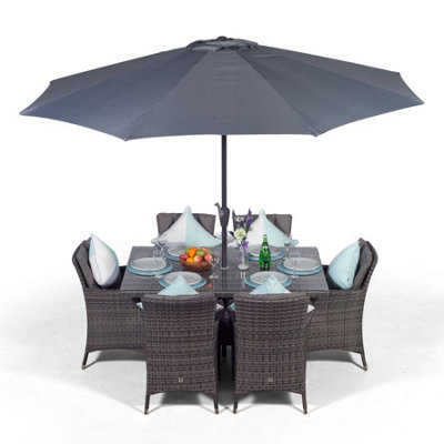 Savannah Rectangular 6 Seater Rattan Patio Dining Set - Grey