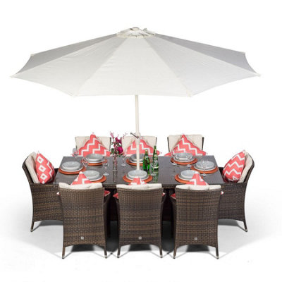 Savannah Rectangular 8 Seater Rattan Patio Dining Set - Brown