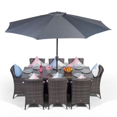 Savannah Rectangular 8 Seater Rattan Patio Dining Set - Grey