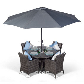 Savannah Round 4 Seater Patio Dining Set with Ice Bucket Drinks Cooler - Grey