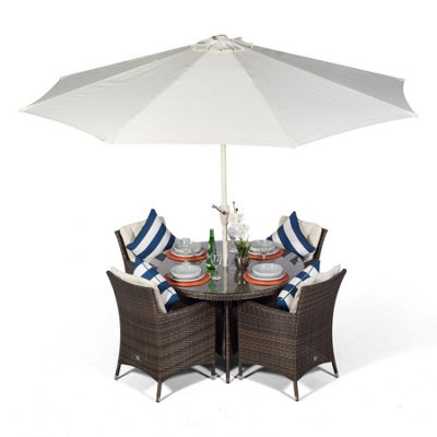 Savannah Round 4 Seater Rattan Patio Dining Set - Brown