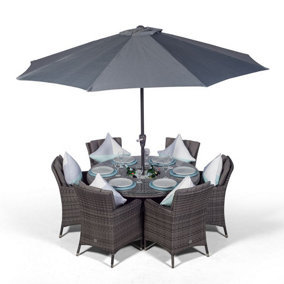Savannah Round 6 Seater Patio Dining Set with Ice Bucket Drinks Cooler - Grey