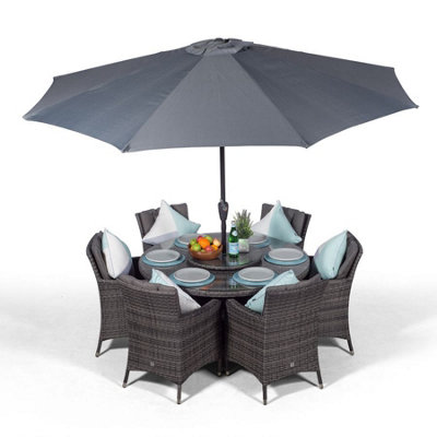 Savannah Round 6 Seater Rattan Patio Dining Set - Grey