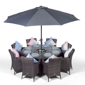 Savannah Round 8 Seater Rattan Dining Set with Ice Bucket Drinks Cooler - Grey