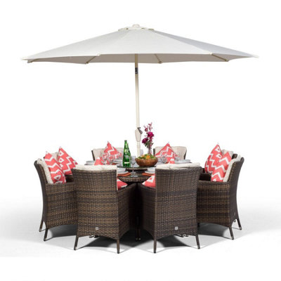 Savannah Round 8 Seater Rattan Patio Dining Set - Brown