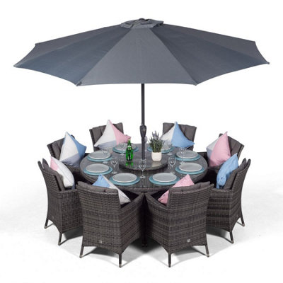 Savannah Round 8 Seater Rattan Patio Dining Set - Grey