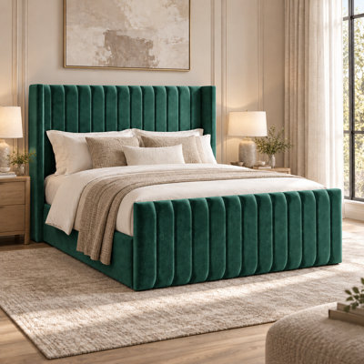 Savannah Winged Plush Velvet Ottoman Sleigh Bed - 4ft Small Double ...
