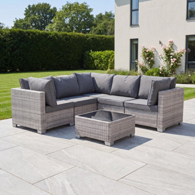Saviano 5 Seat Modular L-Shaped Rattan Corner Set - Grey