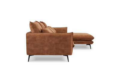 Savoy 3 Seater Velvet Sofa With Right Hand Chaise, Rustic Orange Velvet