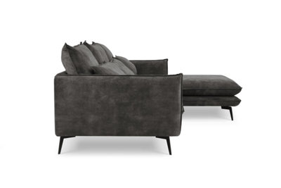 Savoy 3 Seater Velvet Sofa With Right Hand Chaise, Steel Grey Velvet