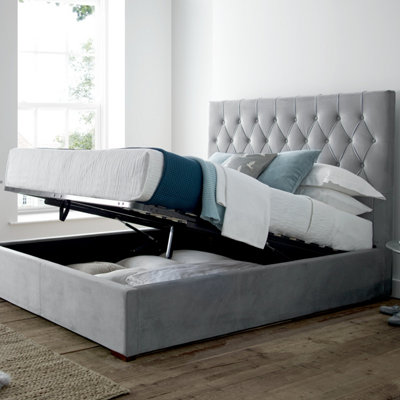 Savoy Grey Upholstered Ottoman Storage King Size Bed Frame Only DIY