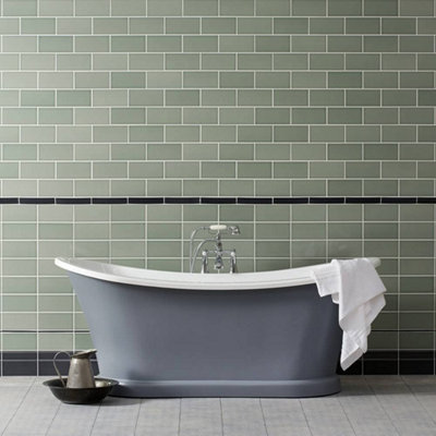 Savoy Sage Gloss Metro Brick Effect Tile - 300mm x 100mm