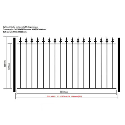 SAXA Metal Spear Top Garden Fence Panel 1830mm (6ft) GAP x 950mm High SAZP01