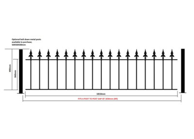 SAXA Metal Spear Top Garden Railing Panel 1830mm (6ft) GAP x 490mm High SAZP03